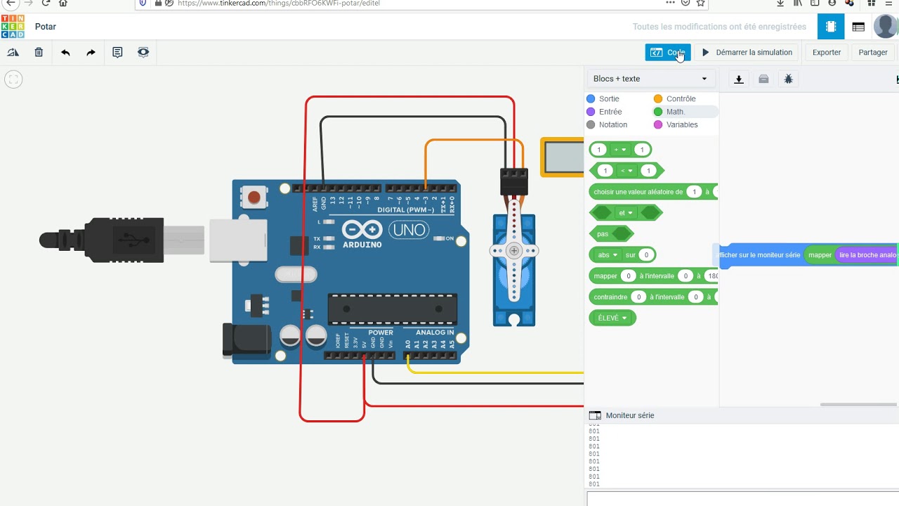 21 - Potentiom&egrave;tre + Arduino + Servo