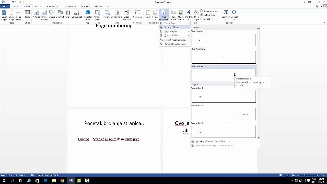 Microsoft Word numeriranje stranica (jednostavna metoda)