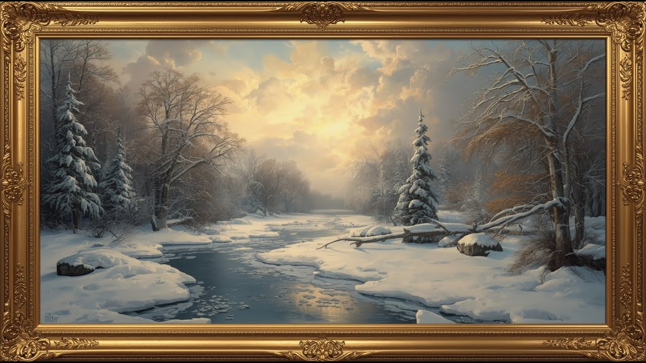 Cozy Winter Atmosphere 4K | Snow Landscape Art for TV | Framed Winter Screensaver Background