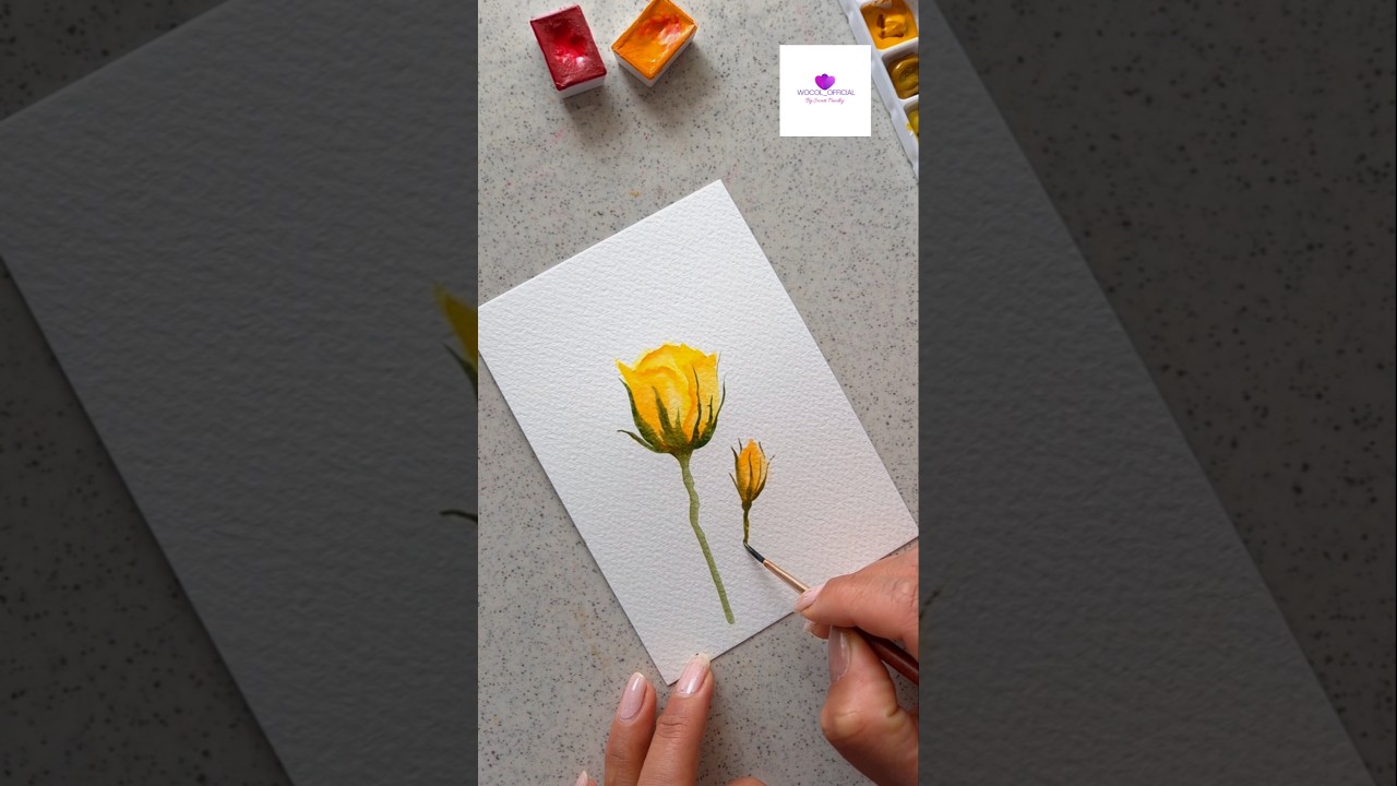 Yellow rose buds in easy strokes using watercolors #wocol #shorts