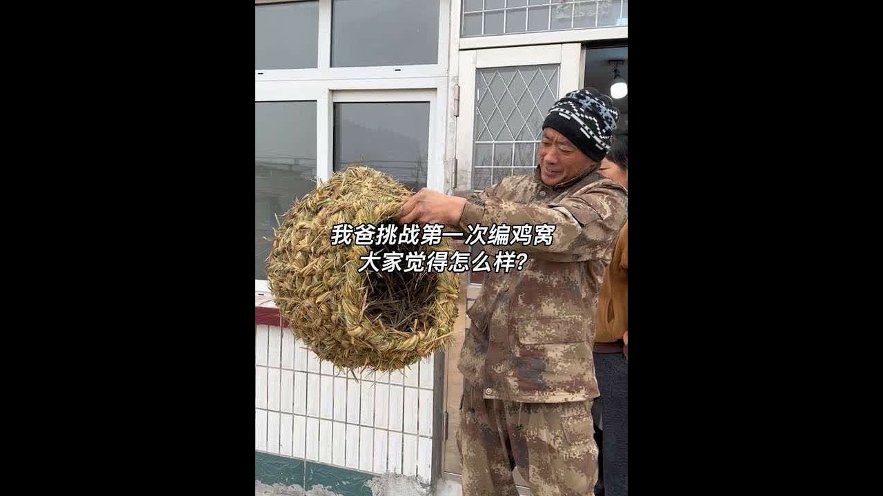 我爸挑战第一次动手编鸡窝 历经四个小时还好没放弃！大家觉得编的怎么样？#记录我的农村生活 #青年创作者成长计划 #东北猫冬生活