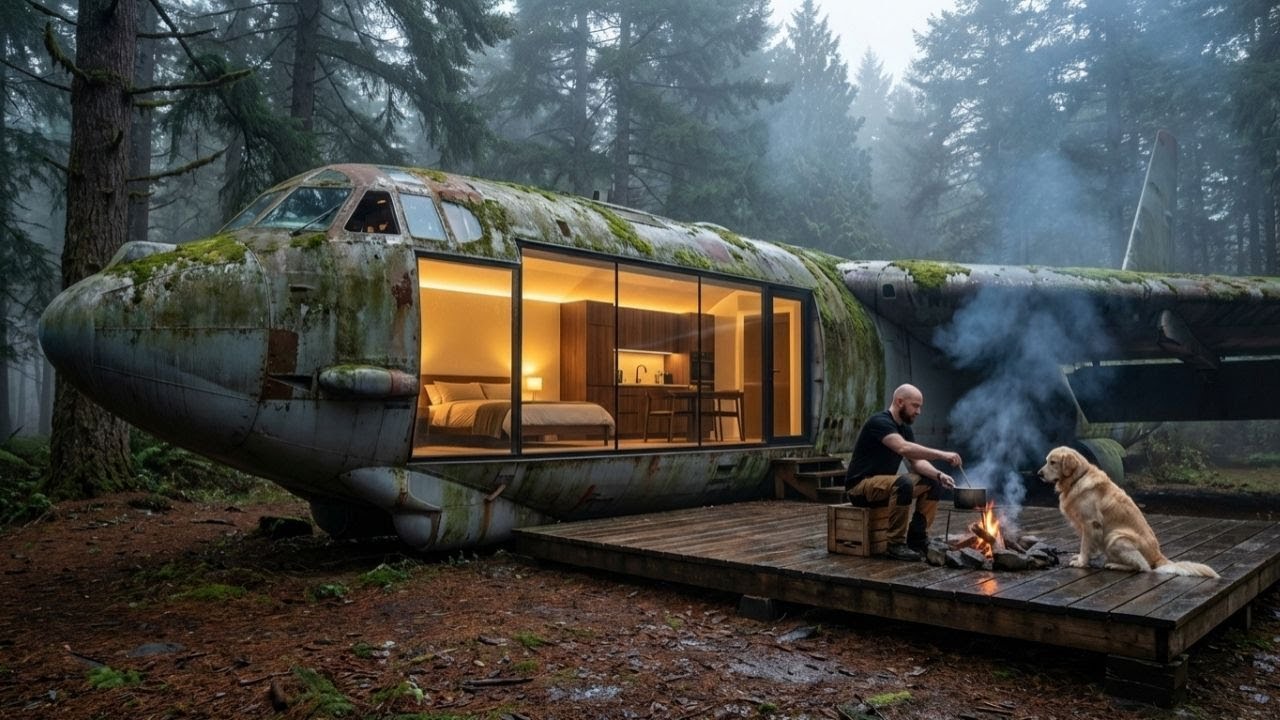 Building a House in an Abandoned B-52 Aircraft in the Forest (Full ASMR Process)