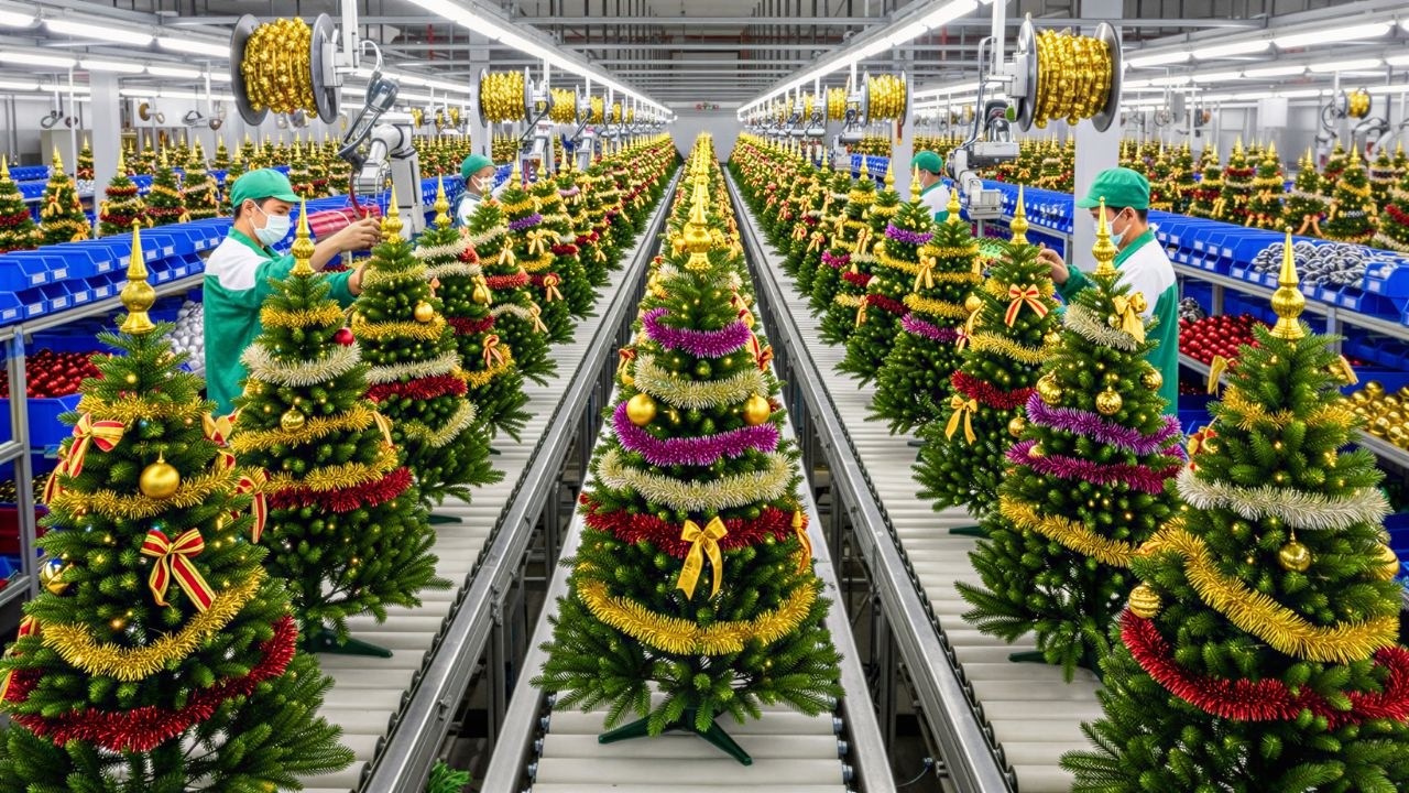 CÓMO se HACEN los ÁRBOLES de NAVIDAD en las FÁBRICAS 🎄🏭  Proceso Completo