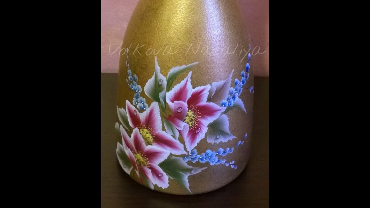 Come dipingere sul vetro con colori acrilici. Bottiglia dipinta. Idea regalo di Natale
