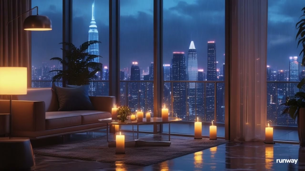 Rainy Night in a Luxury Apartment 🌧️🕯️Cozy City Ambience for Sleep & Study (2 Hours)