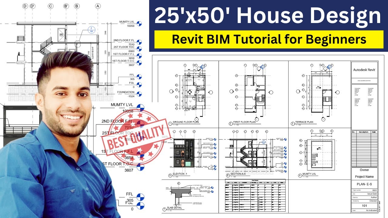 Full House Design in Revit BIM | 3D Building 25'X50' | Revit Tutorial for Beginners