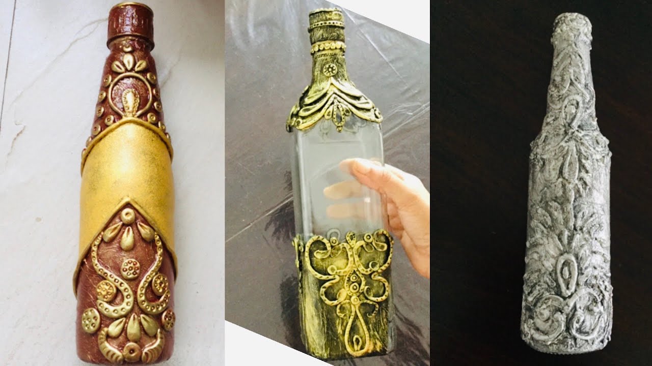 3 Bottle Art Ideas/Bottle Decoration/DIY/Wine Bottle Craft