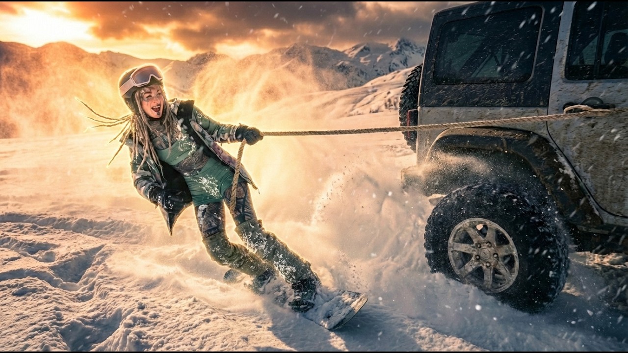 Epic Snowboarding Stunt: Pulled Behind a Offroad Jeep!      *Insane Vlog