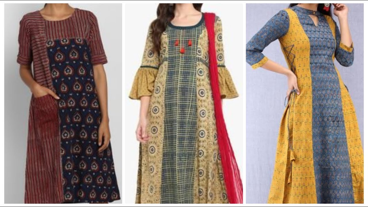 Square panel kurti design ideas,Cotton ikat fabric kurti designs,patchwork kurti designs for formals