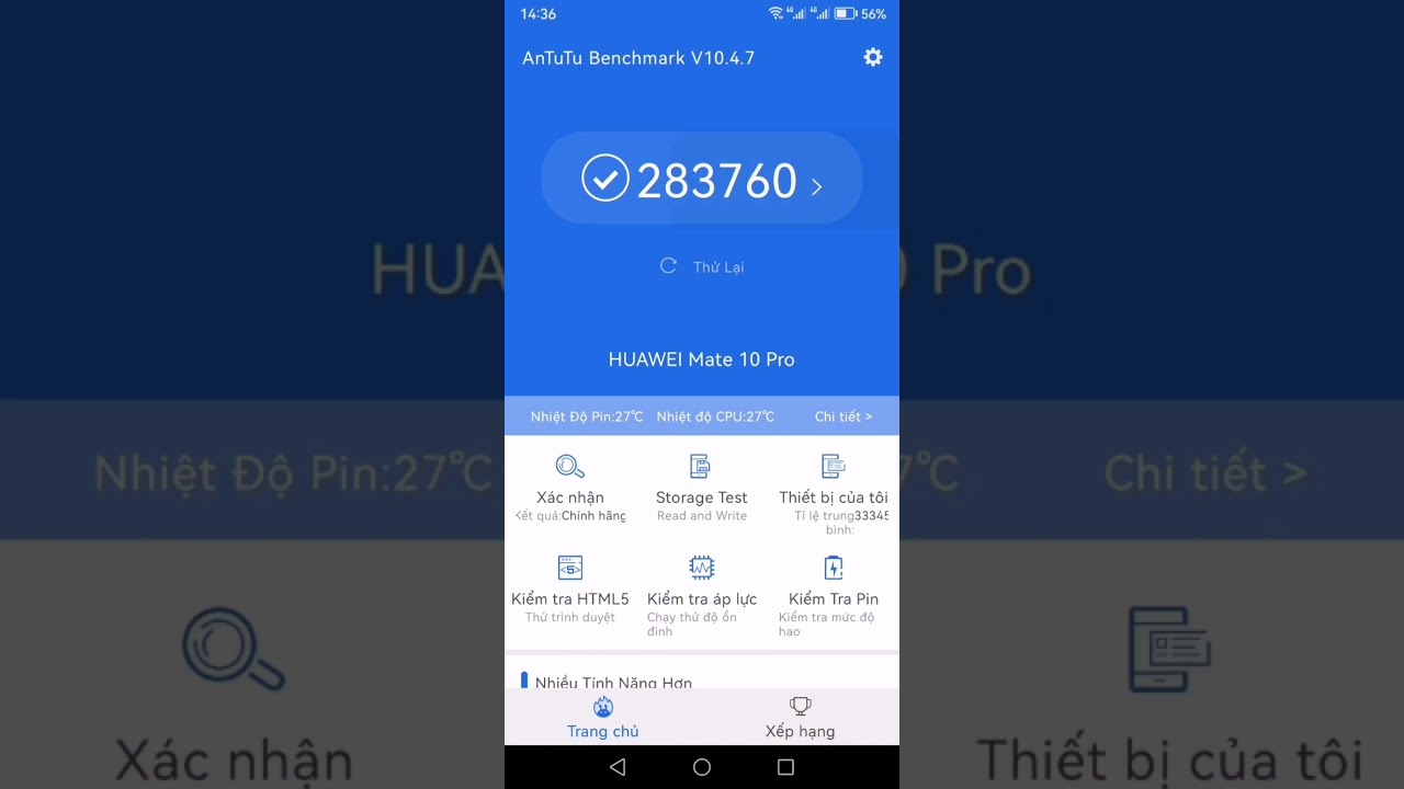 Test thử antutu trên huawei mate 10 pro với các chế độ khác nhau 