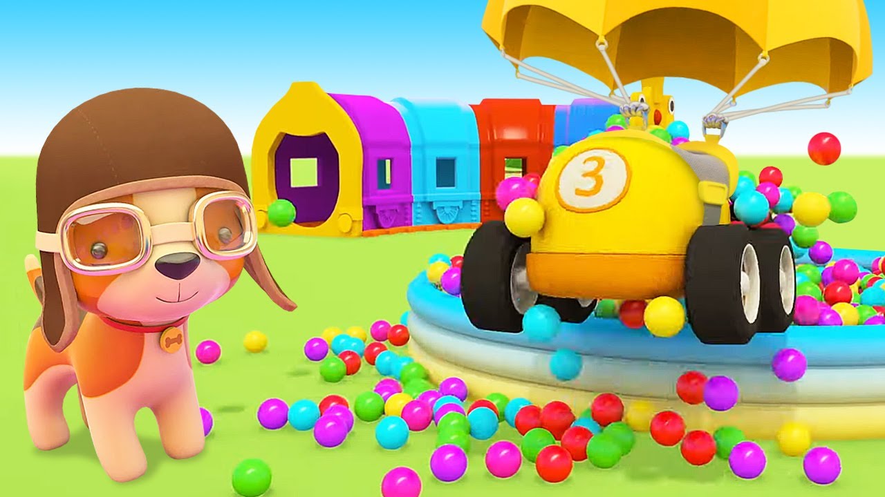 The little cars want to jump even higher, and the puppy goes with them.