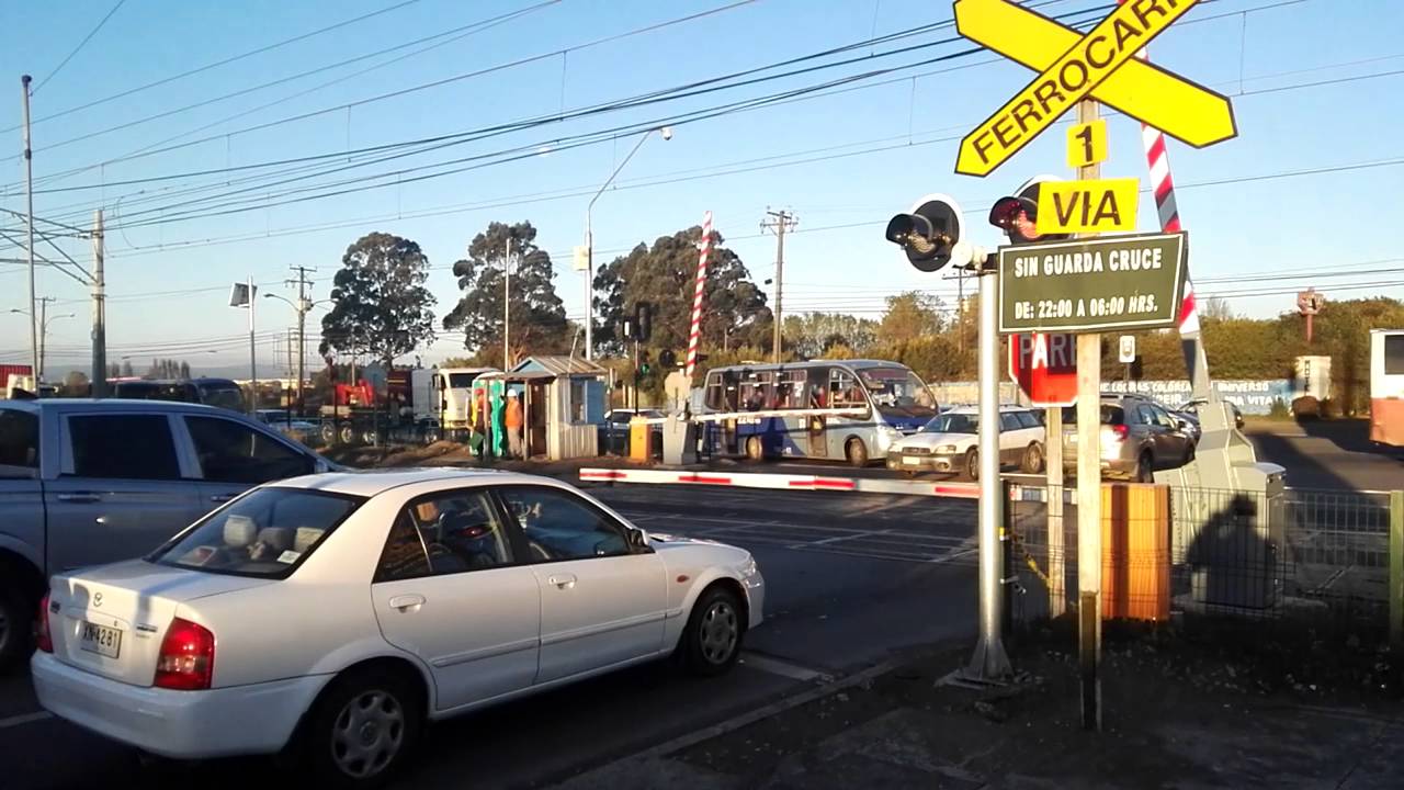 Paso a Nivel para Fesur Chile. Línea Concepción-Coronel. PaN: Las Garzas.Cruce de trenes