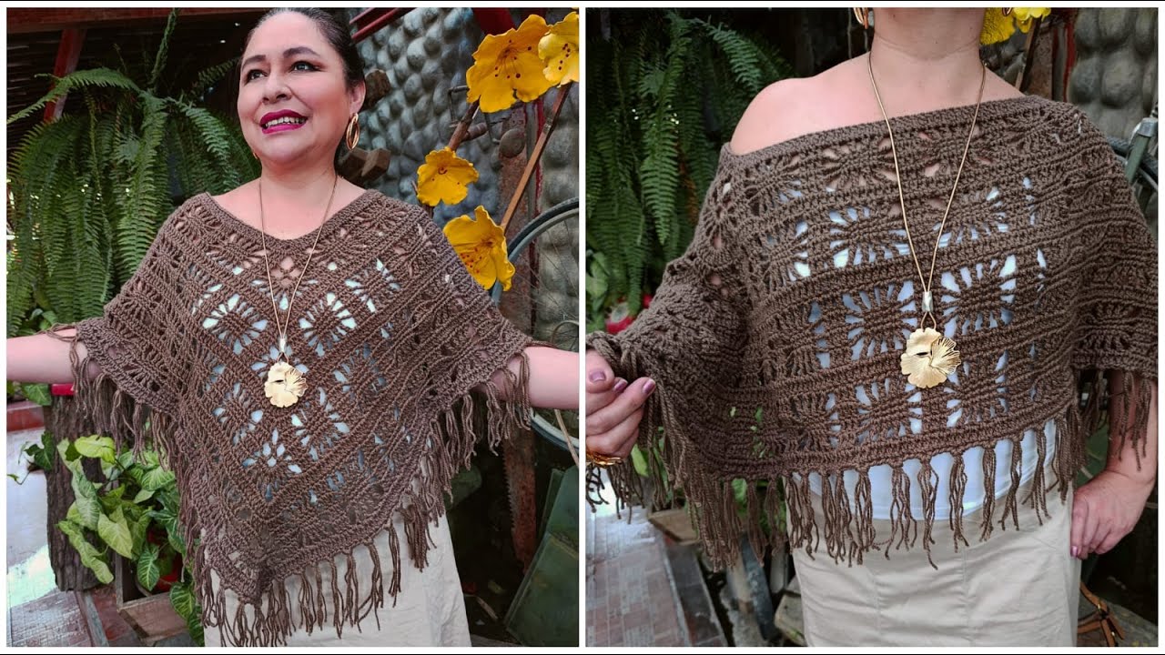 Poncho - chal - capita a CROCHET, paso a paso. VERANO, para todas las tallas. Muy fácil