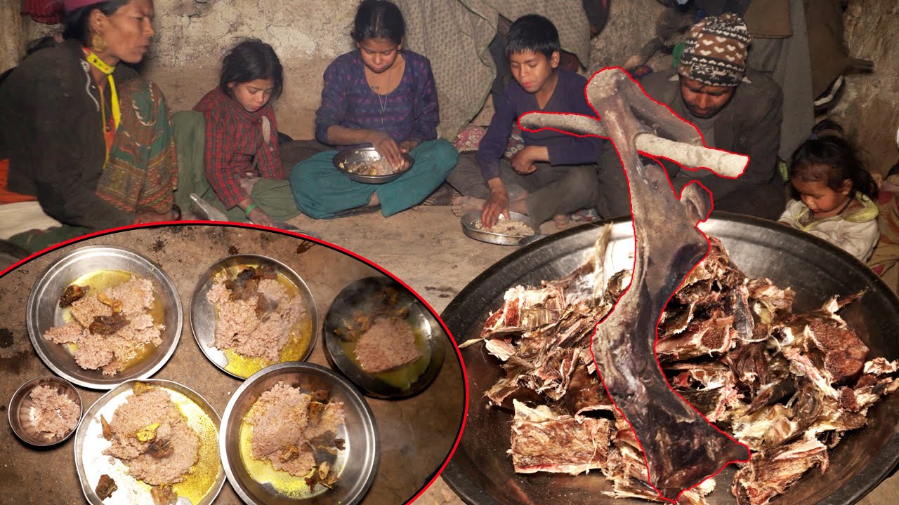 Goat's smoky dry Leg curry recipe of Dharme brother's family @ruralnepall