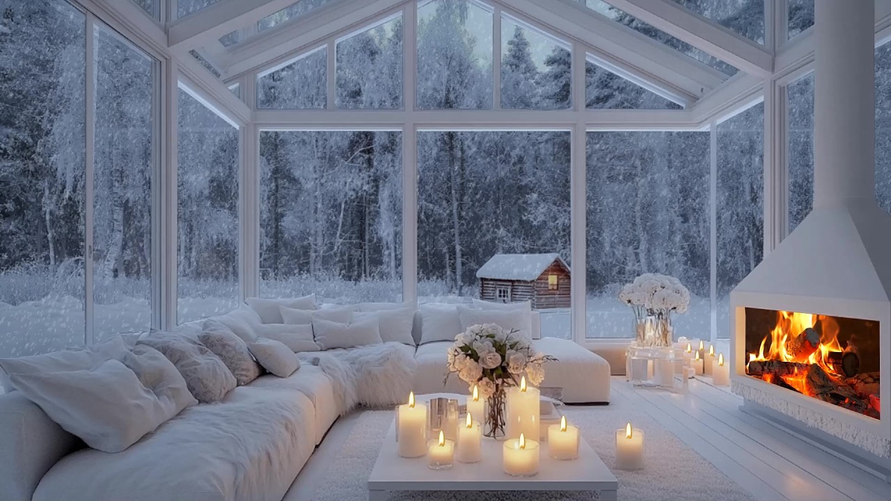 ☃️🎼 Snowy Dusk Piano Retreat Room | Hearth Warmth & Fresh Winter Flowers | Focus with Ease