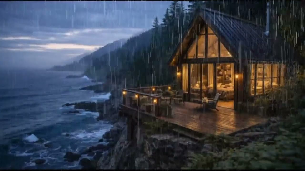 Deep Sleep ASMR 🌧️ Cozy Cabin by the Ocean at Night | Relaxing Rain & Waves Sounds