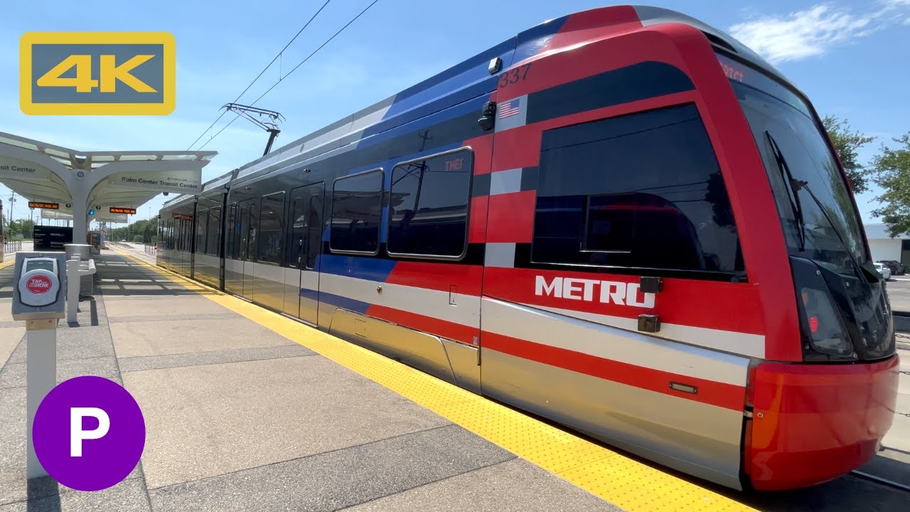 Houston METRORail Purple Line, Palm Center to Downtown Houston, CAF Urbos H3, 4K Train Ride