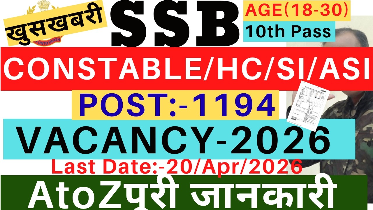 SSB Tradesman Vacancy 2026|SSB Head Constable Vacancy 2026|SSB SI Vacancy 2026|SSB ASI Vacancy 2026