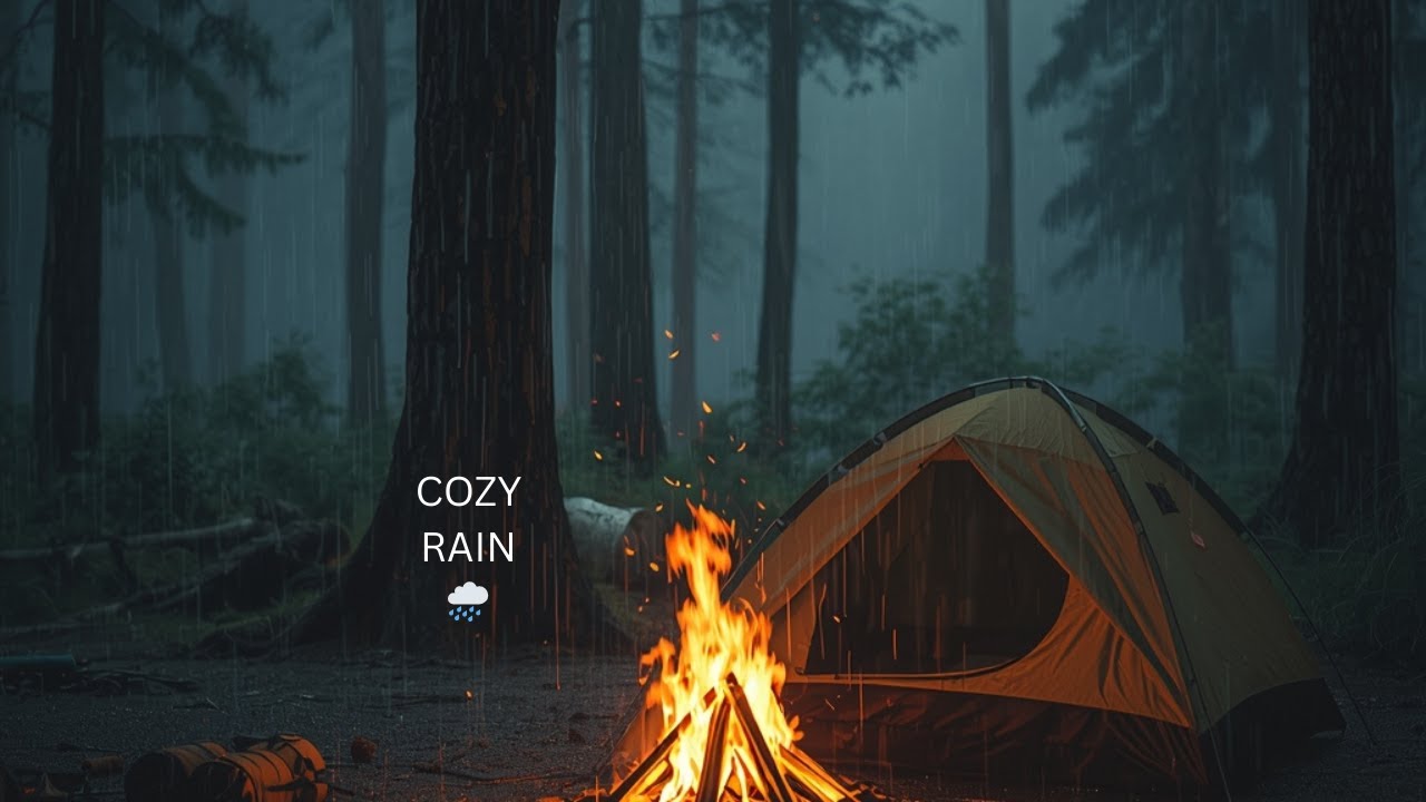 Cozy Rainy Campfire 🌧️🔥 | 2 Hours Relaxing Rain Sounds & Fireplace