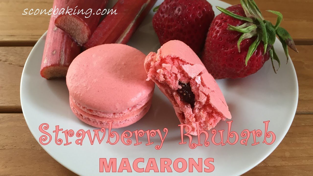 Strawberry Rhubarb Macarons video demonstration - sconebaking.com