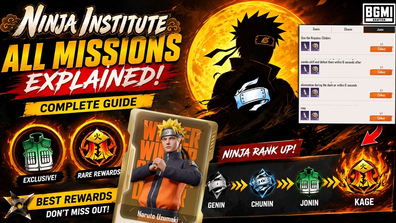 🔥BGMI/PUBGM NINJA INSTITUTE ALL MISSIONS LIVE DEMO || NARUTO FREE SPECIAL CARD FOR ALL.