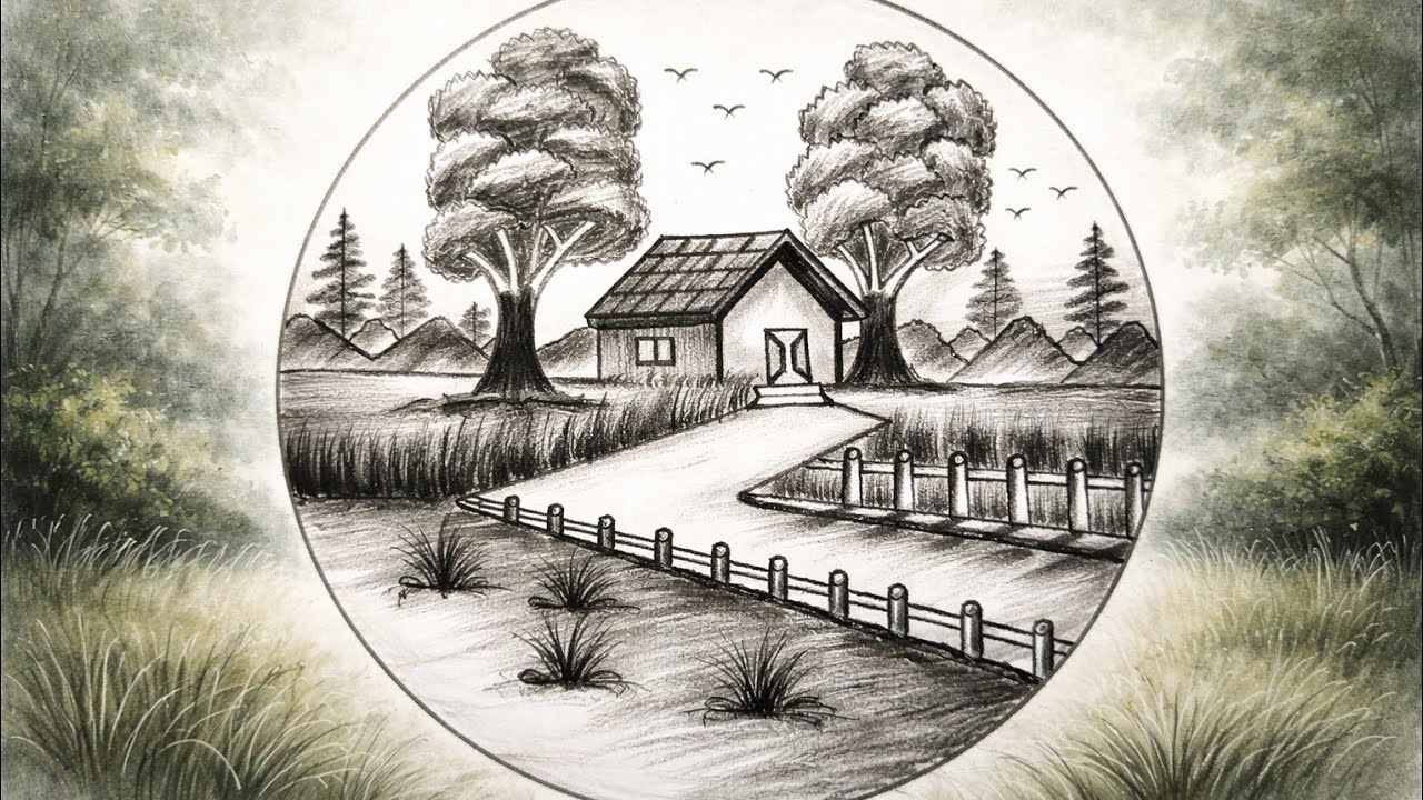 Peaceful Village Road Scenery