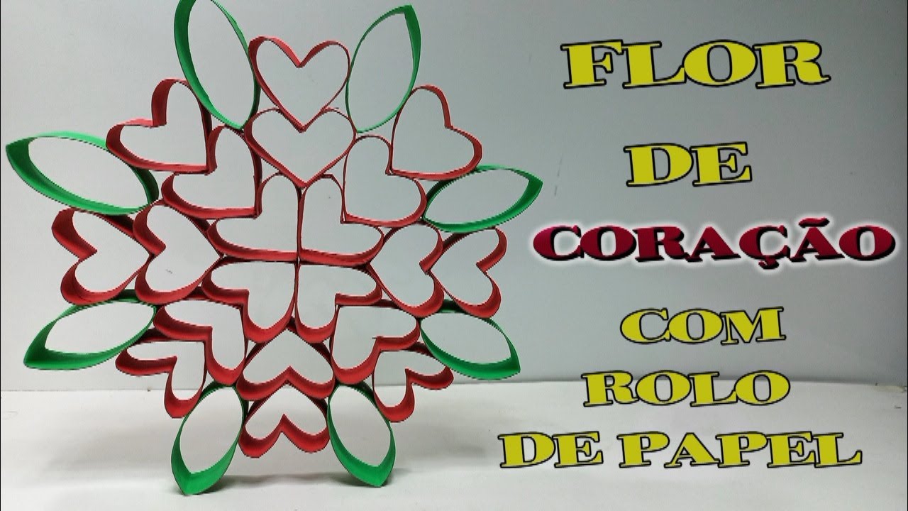 Como fazer uma flor de coração com rolo de papel higiênico