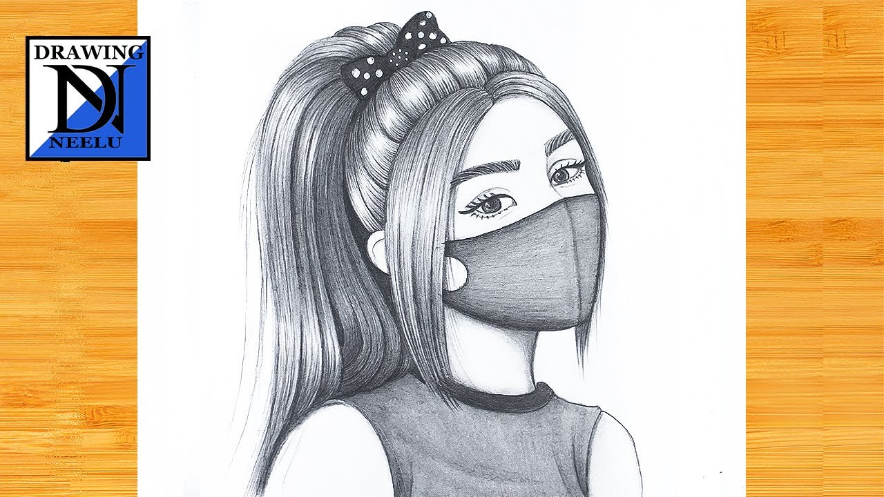 How to draw a Girl wearing Mask - step by step || Pencil sketch for beginner || Girl drawing easy