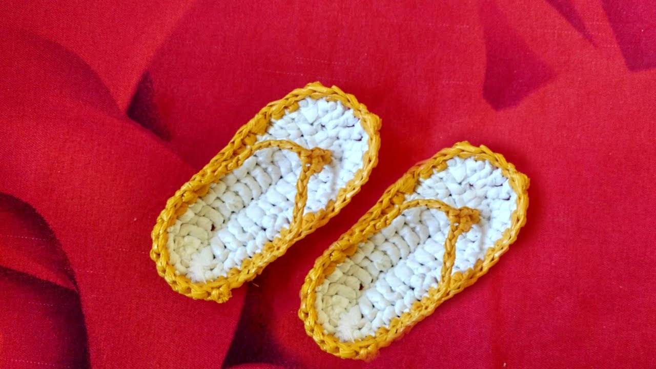 Reuse Of Plastic bag crochet design Polythene slipper making in hindi idea wealth out of waste