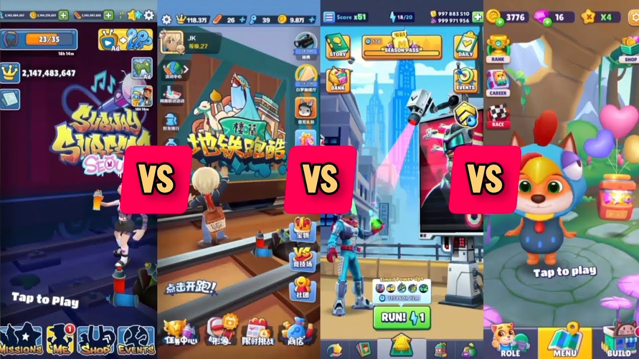Subway Surfers Seoul, Subway Surfers Chinese Version Loulan, MetroLand New York & Running Pet