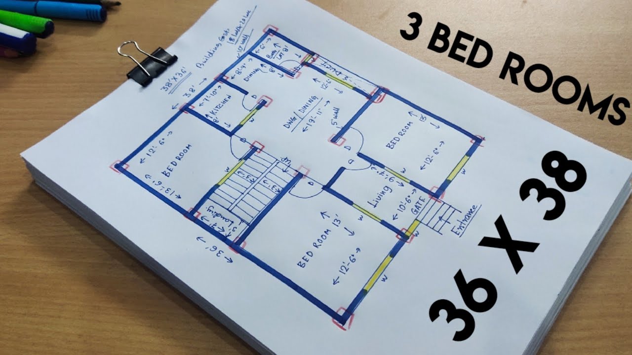 36 x 38 sqft house plan II 36 x 38 ghar ka naksha II 36 x 38 house design