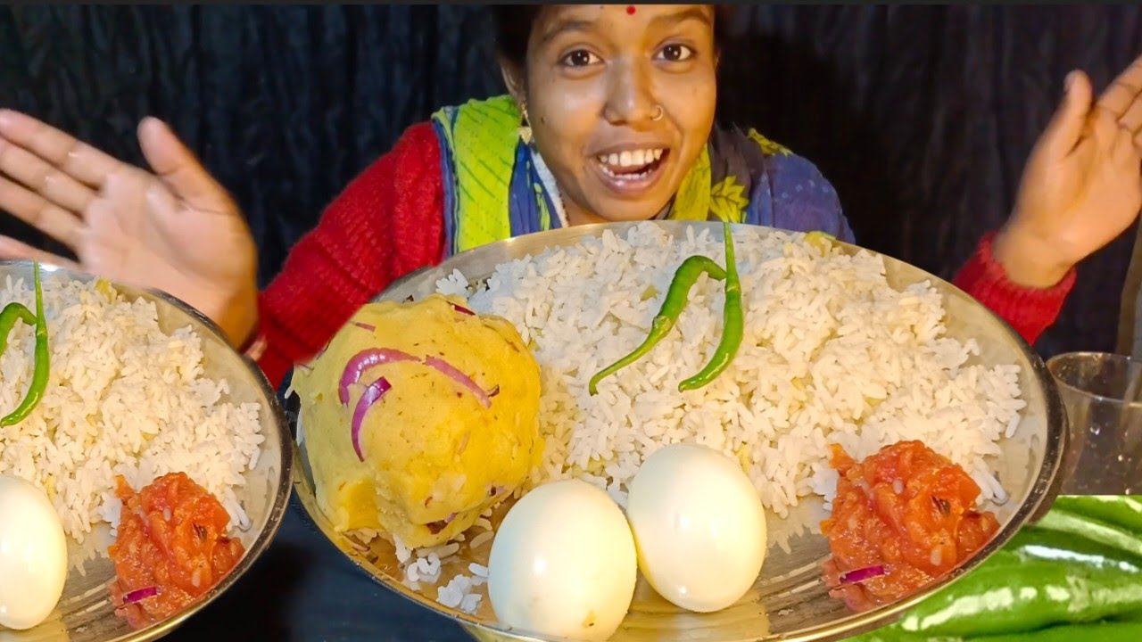 ASMR Eating | Rice, Potato Bhorta, Tomato Bhorta & Egg Boil |গরম ভাত আলু ভর্তা টমেটো ভর্তা ডিম সিদ্ধ