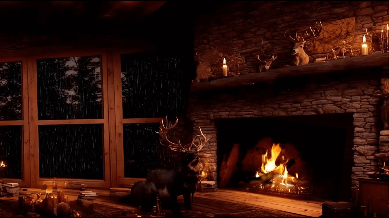 Rain on Window and Crackling Fireplace Sounds | 3 Hours of Pure Relaxation