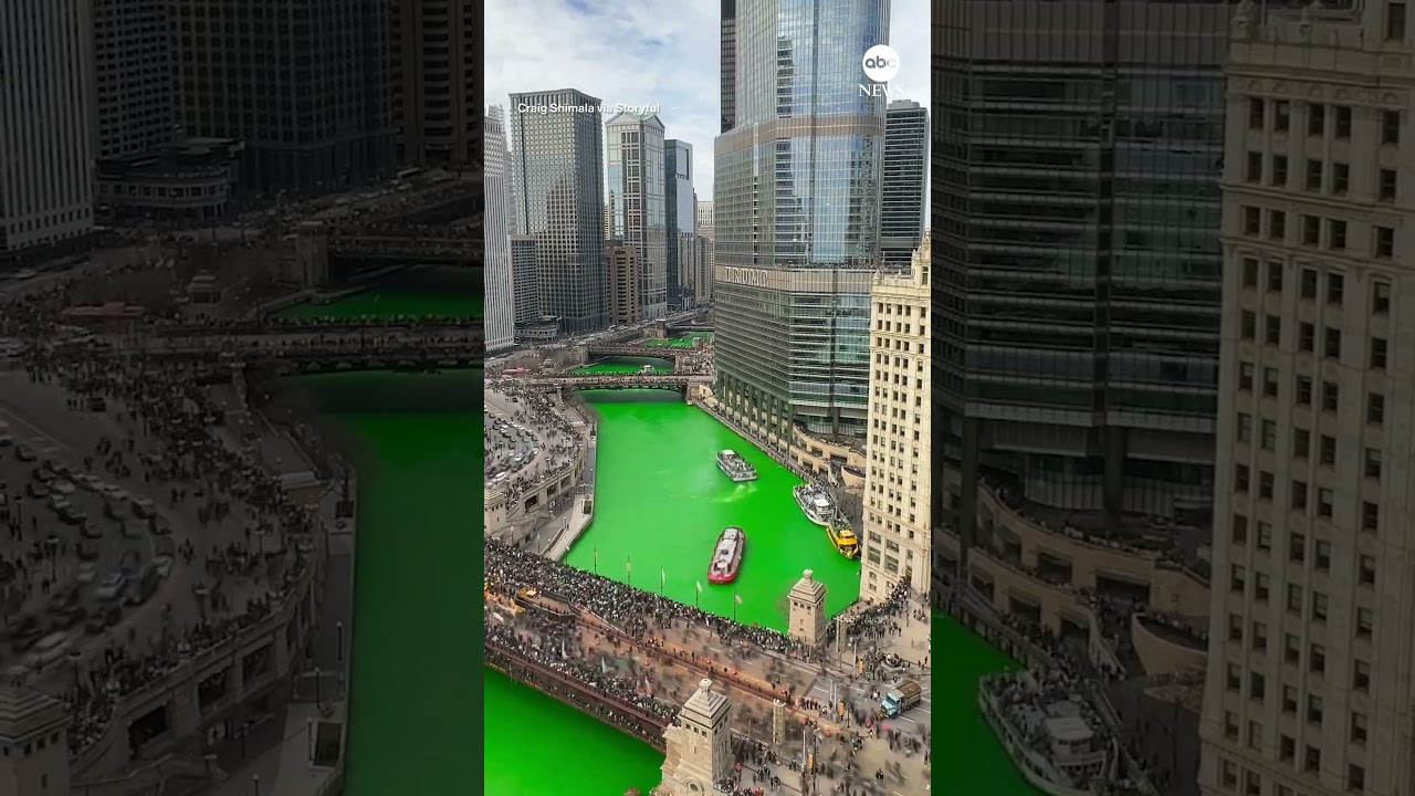 Timelapse shows Chicago River dyed green for St. Patrick&rsquo;s Day 2024