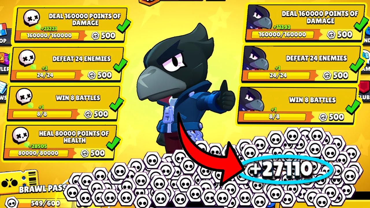 I Got 27110 TOKENS With CROW NONSTOP! ✅ 77 QUESTS! 63 TIERS! Brawl Stars