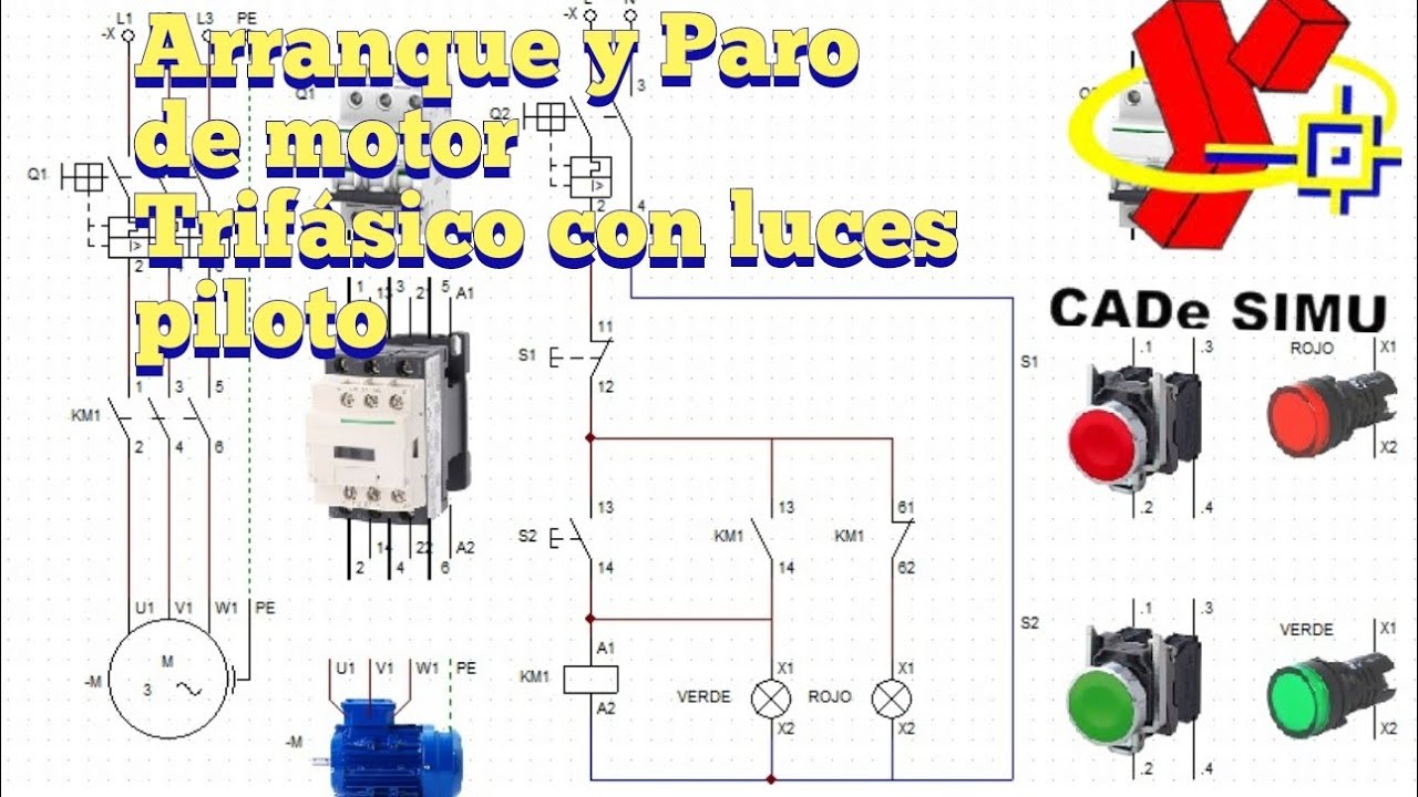 Simulación en Cadesimu de Arranque y Paro de motor trifásico con piloto de luces | Parte 1 de 2