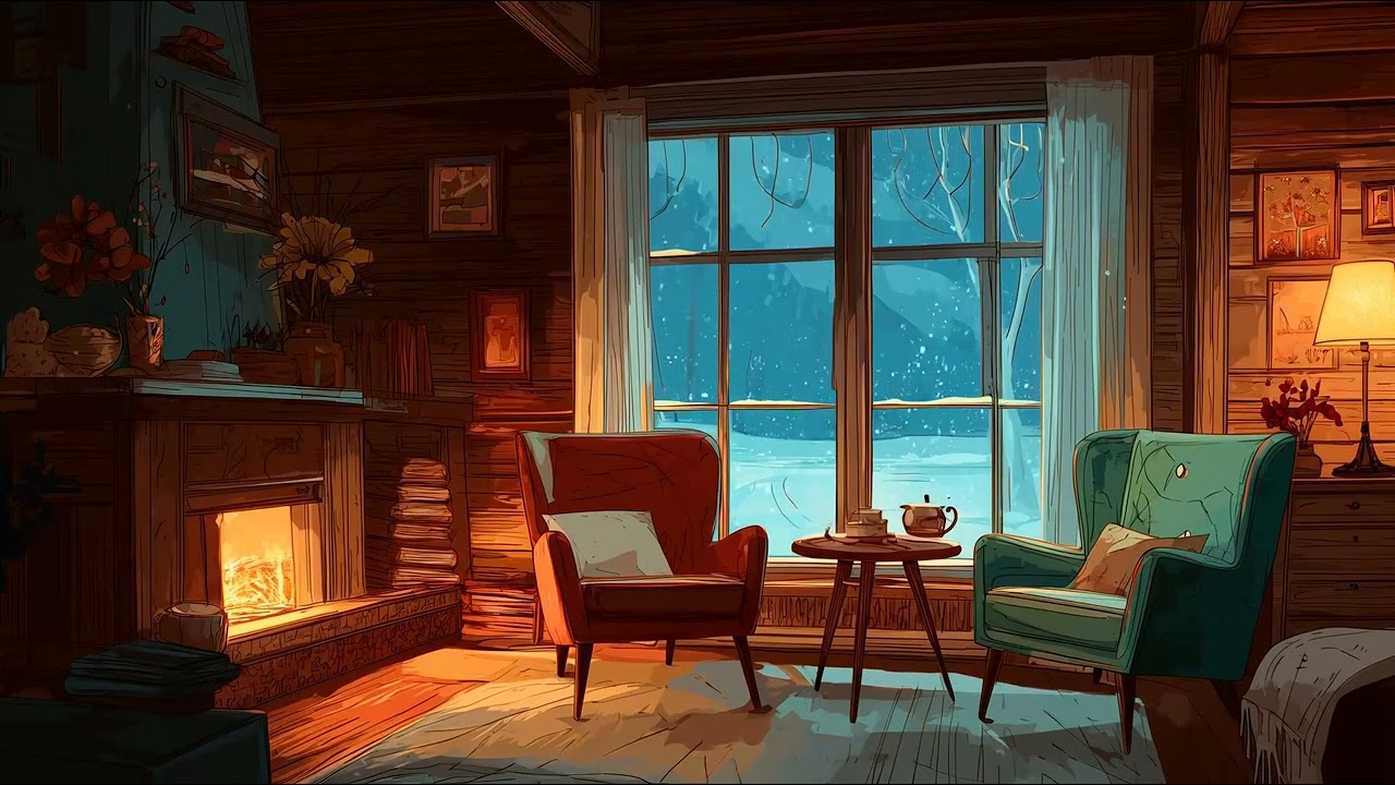 Winter Vintage 1940s Oldies Playing in Another Room & Warm Crackling Fireplace Ambience