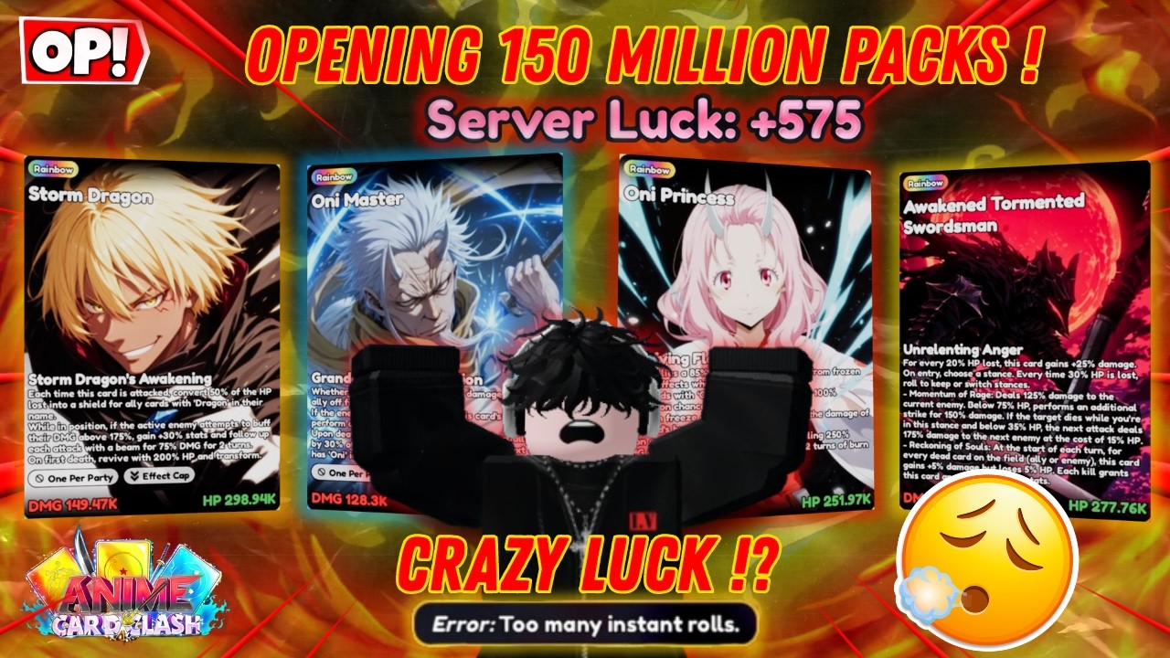 Opening 150 MILLION Packs In A Max Luck Server! | Anime Card Clash! (Roblox)