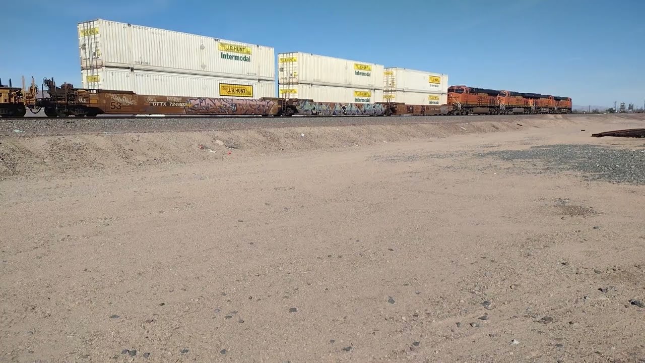 EB BNSF Domestic Intermodal/Port Stack Train At Daggett CA! #bigbossrailfanner