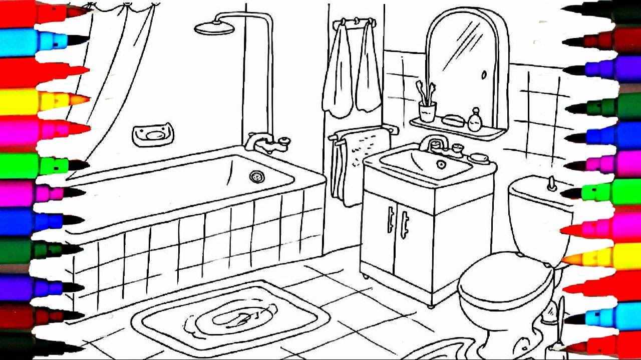 Coloring Pages Bathrooms l Bath Tub l Toilet Drawing Pages To Color For Kids l Learn Rainbow Colors