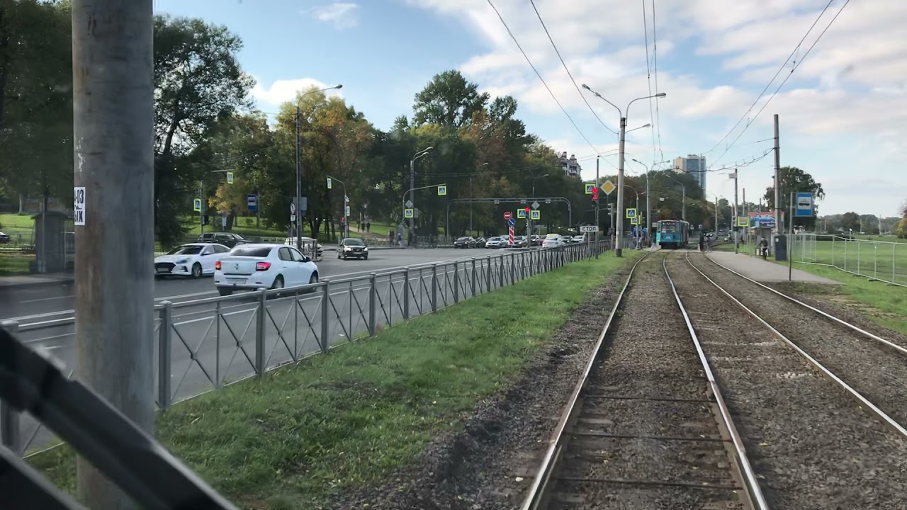 Движение по однопутному участку пути (36 маршрут трамвая Санкт-Петербург)