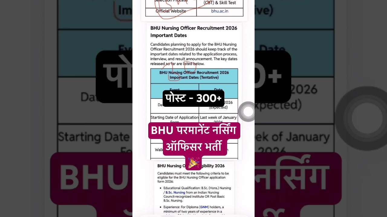 BHU Nursing Officer Recruitment 2026💐BHU Staff Nurse Vacancy 2026💐Banaras Hindu University Vacancy