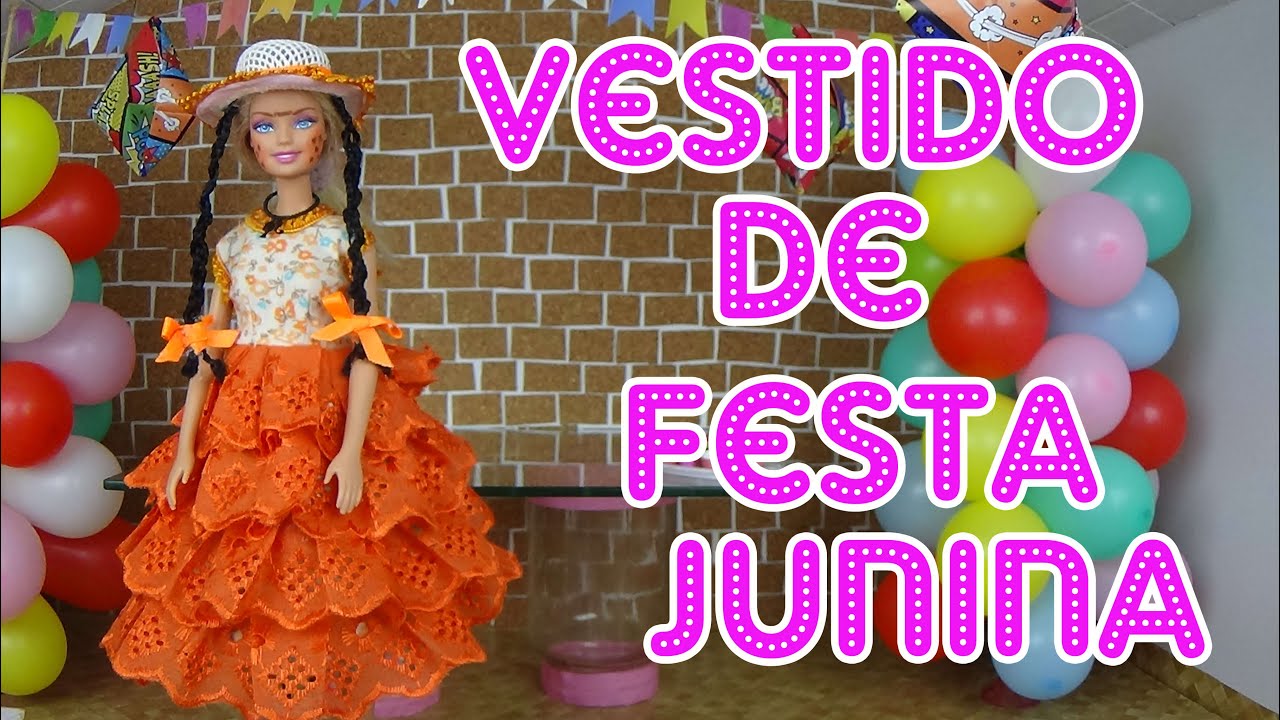 Como fazer Vestido de Festa Junina para Barbie e bonecas | Tutorial
