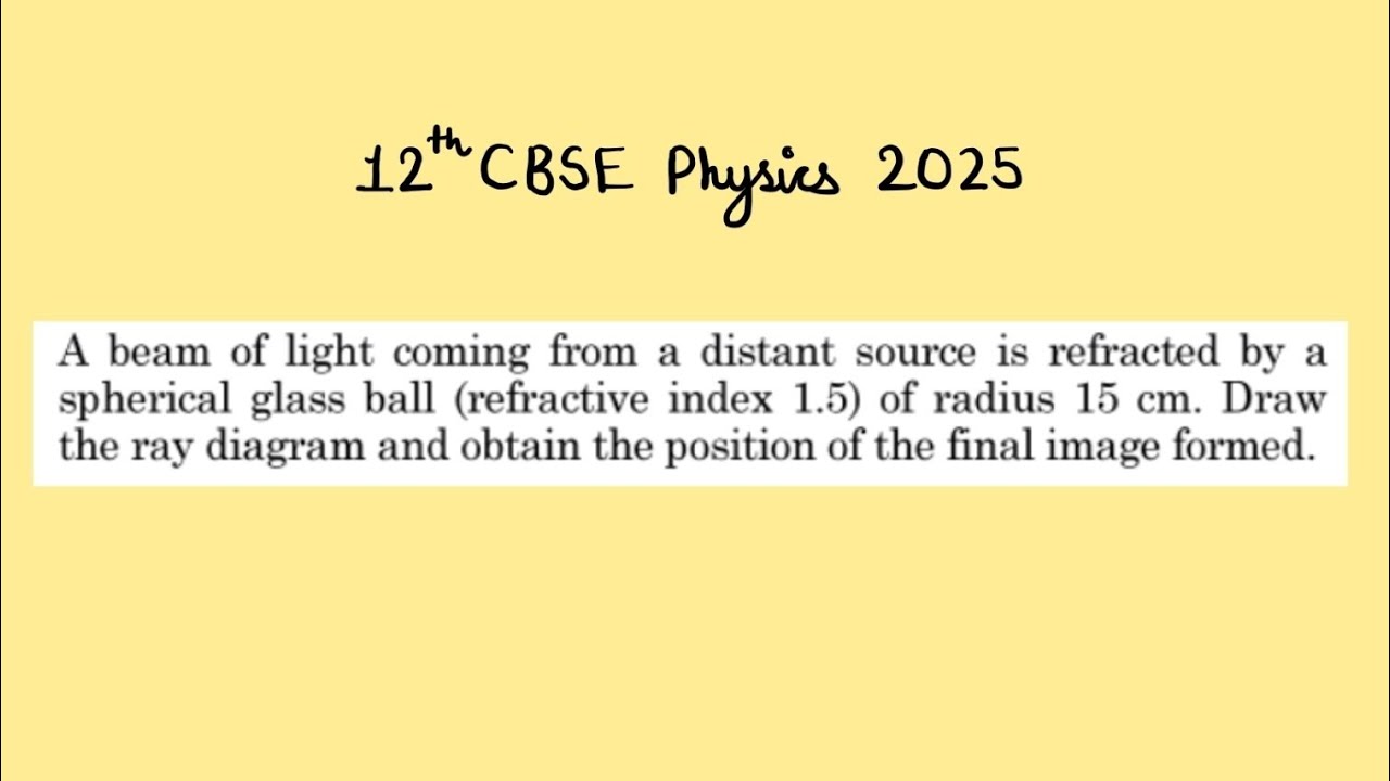 XII Physics 2025 A beam of light coming from a distant source is refracted by a spherical glass ball