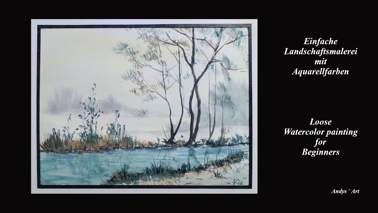 Einfache Flusslandschaft mit Aquarellfarben