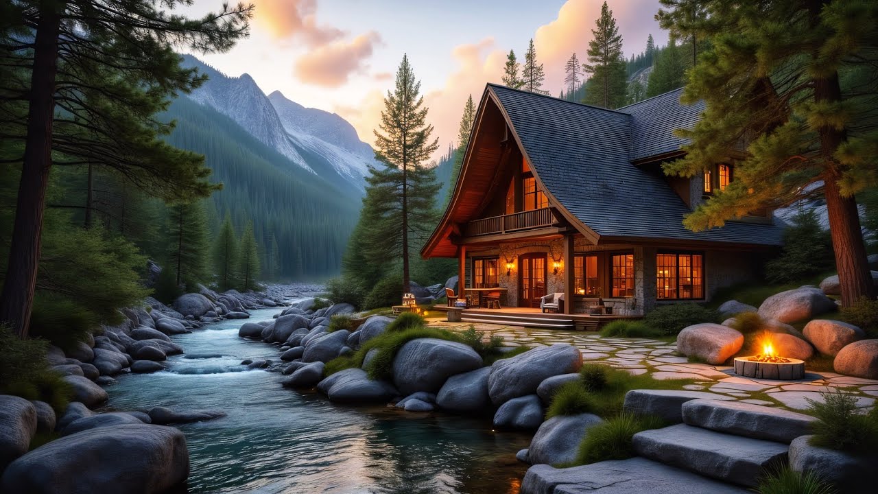 Cozy Cabin In the Woods With Fire - Tranquil River Sounds & Cozy Ambience for Relaxing