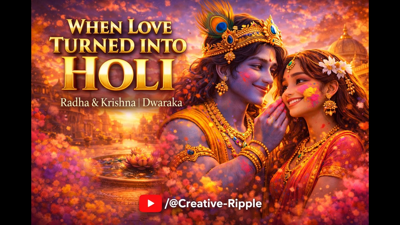 రాధా–కృష్ణ హోలీ 🌸 #RadhaKrishna | WHEN LOVE TURNED INTO HOLI — Radha & Krishna in Dwaraka