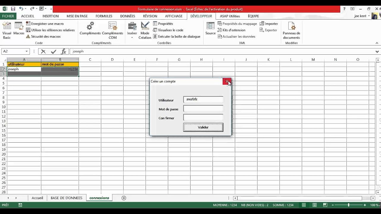 Excel Vba Formulaire de Connexion et création de compte