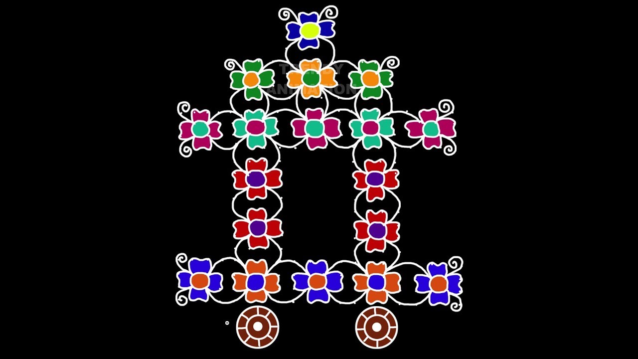 2019 Ratham muggulu with dots and colors | Ratham muggulu | Flower ratham rangoli |