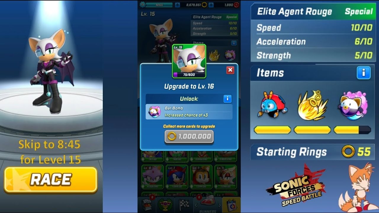 Elite Agent Rouge Level 9-15 Gameplay Sonic Forces Speed Battle
